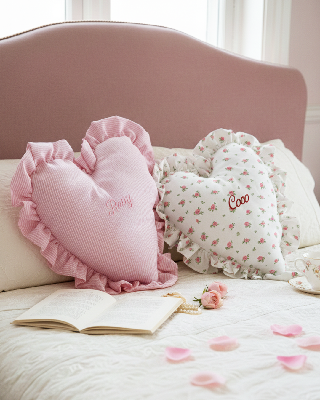 Set di 2 federe per cuscini per San Valentino, 45 x 45 cm, con cuori Set di 2 federe per cuscini per San Valentino, 45 x 45 cm, con cuori